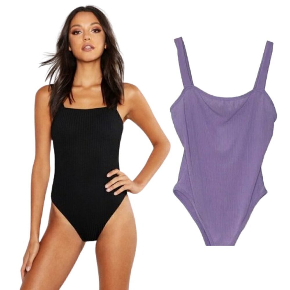 ❤️ 🆕 BOOHOO ribbed square neck lavendar Bodysuit Size 6
